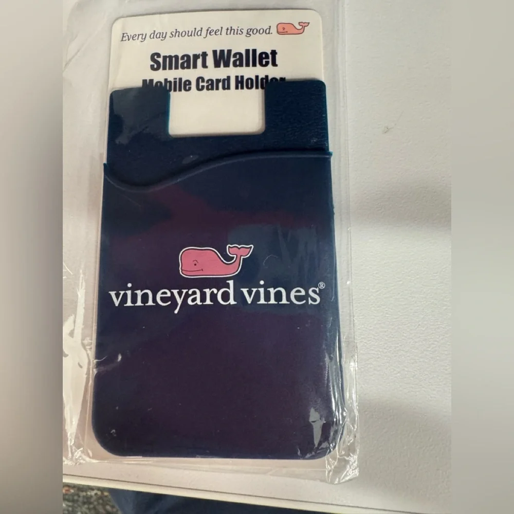 Vineyard Vines Navy Phone Card Holder with Pink Whale Logo